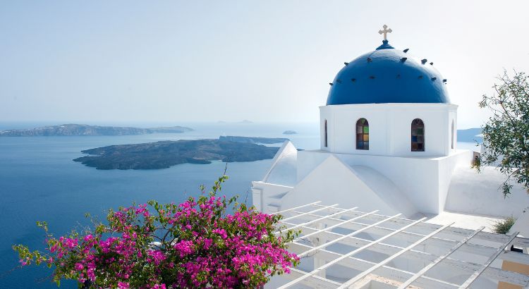 Blue Dome on Santorini Island Greece