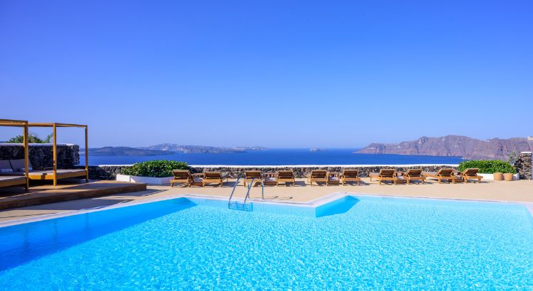 Strogili’s Pool Area in Oia Santorini Greece